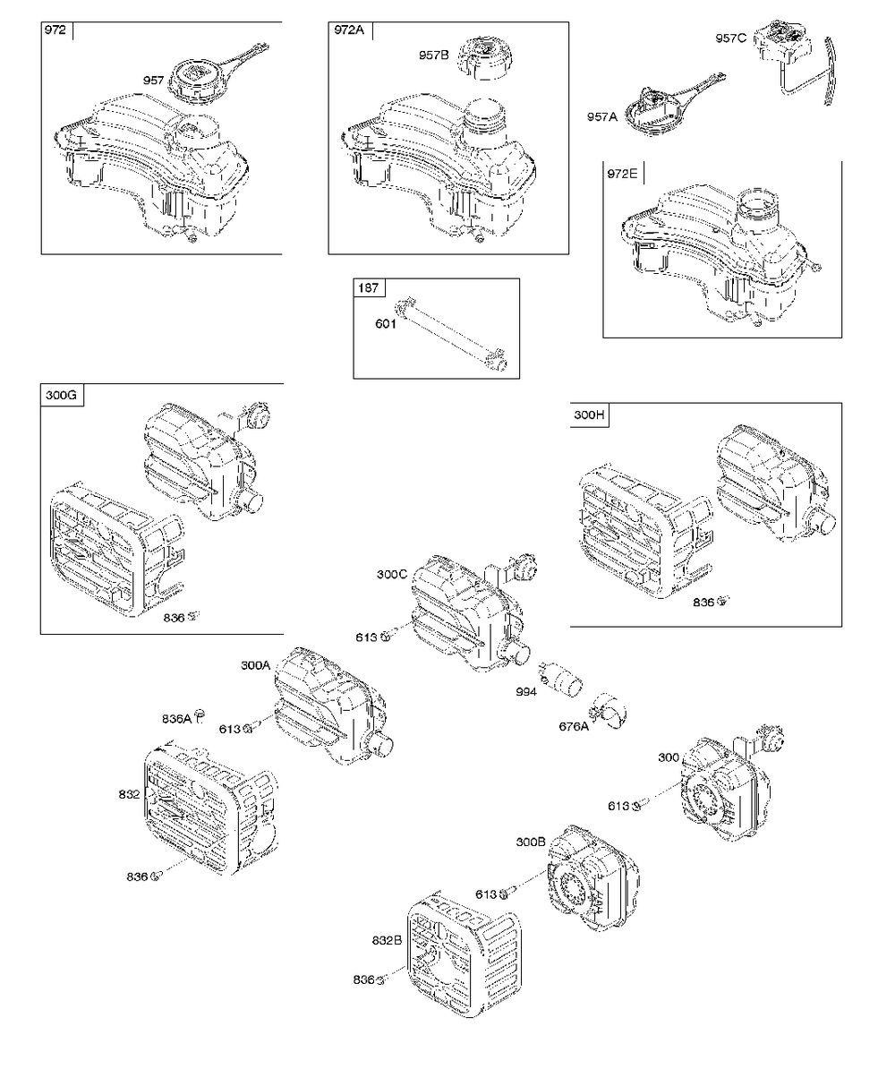 Exhaust System, Fuel Supply Diagram and Parts List for 9P702-0167-F1  Briggs and Stratton Engine